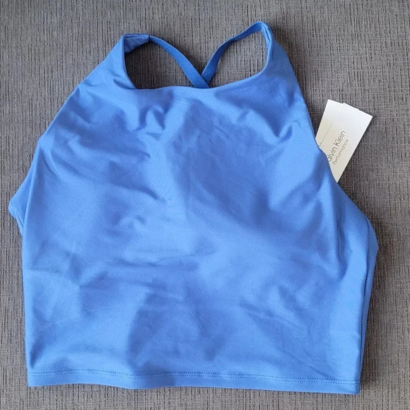 Calvin Klein Performance Women's Blue Halter Neck Sports Bra Top Size Me… - Picture 1 of 4
